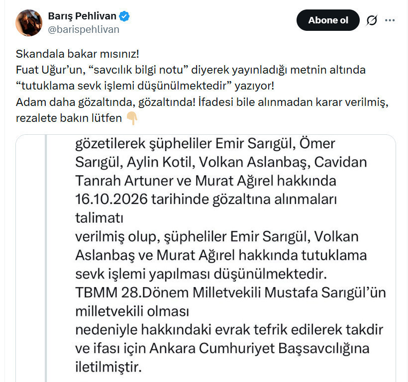 Savcılık bilgi notunda ‘tutuklama sevk işlemi düşünülmektedir’ ifadesi! - Resim : 1